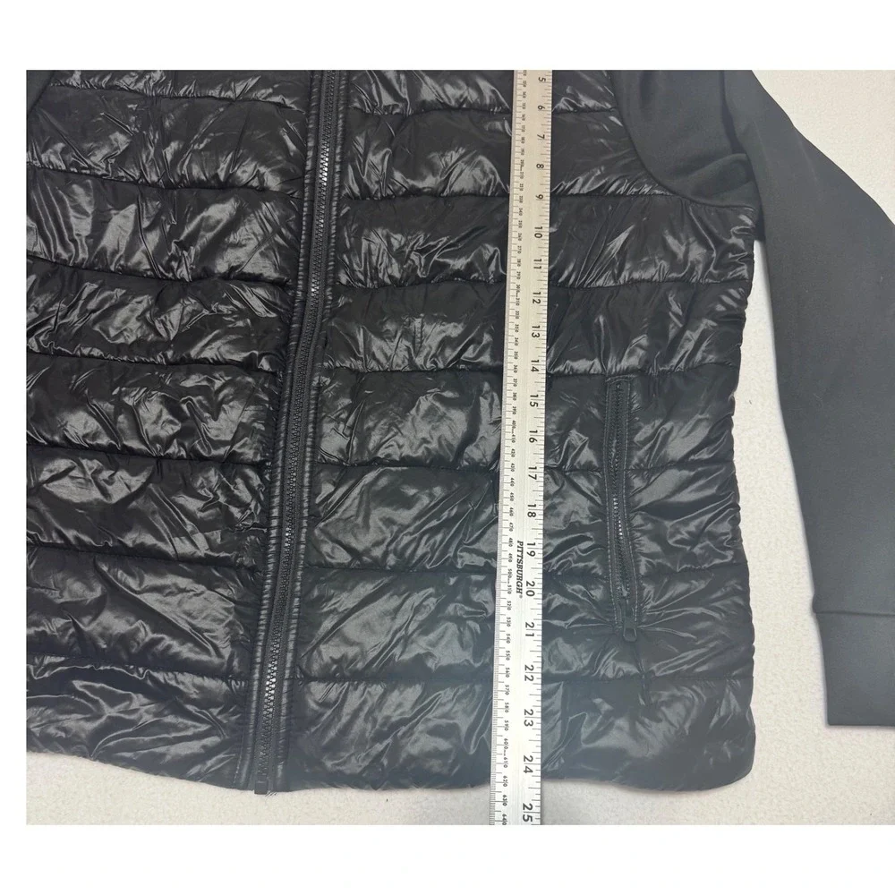 Avia Women XL 16-18 Black Mixed Media Quilted Puffer Hybrid Full Zip Jacket Coat